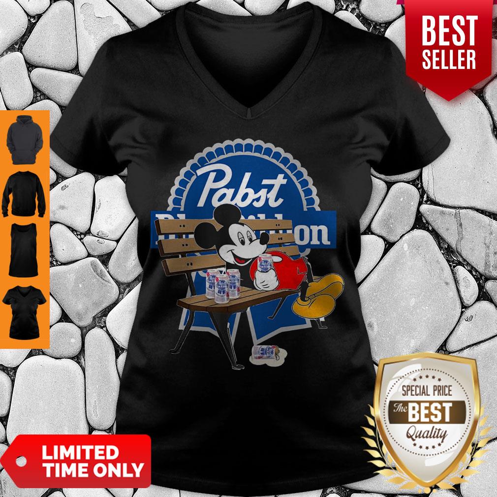 Top Mickey Mouse Drink Pabst Blue Ribbon V-neck