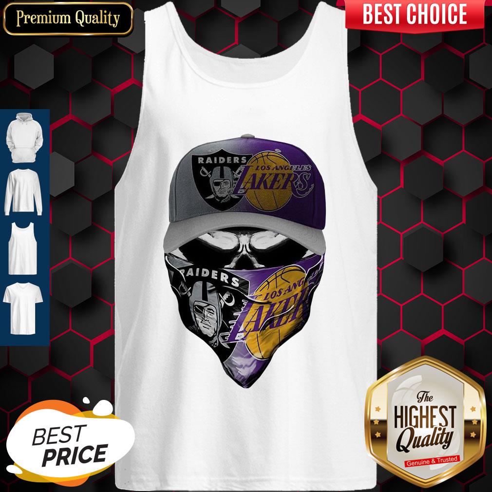 Awesome Skull Mask Oakland Raiders And Los Angeles Lakers Tank Top