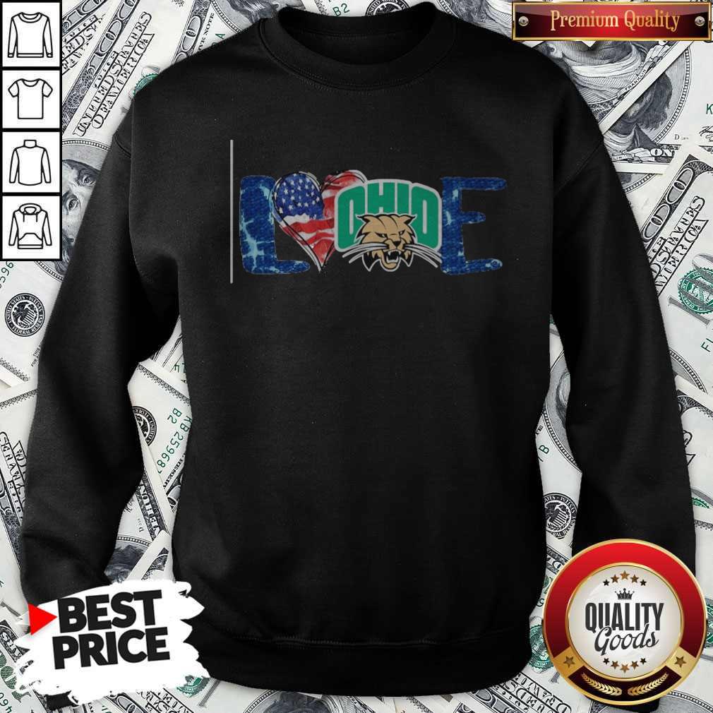 Premium I Love Ohio Bobcats Football American Flag Sweatshirt