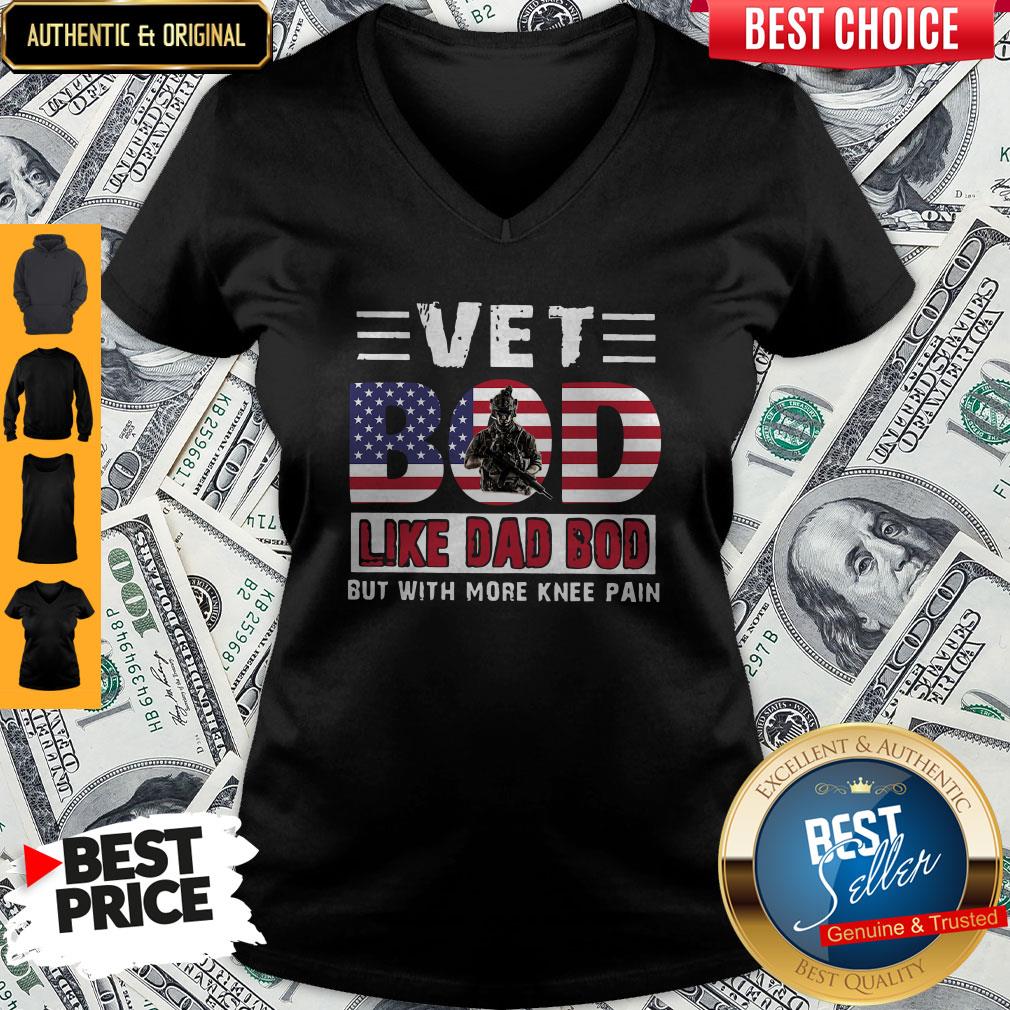 Premium Vet Bod Like Dad Bod But With More Knee Pain American Flag V-neck