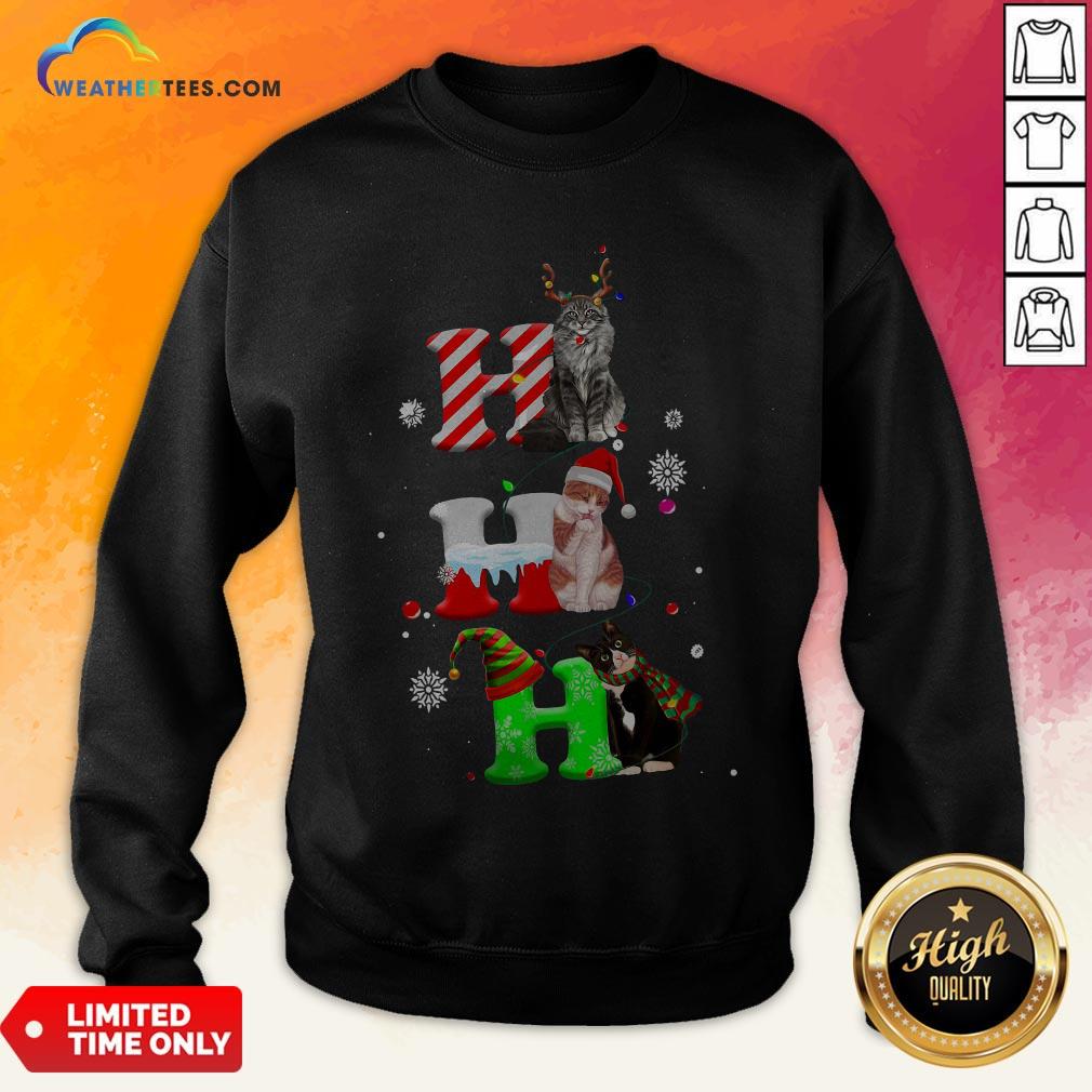 Smile HO HO HO Cats Reindeer Santa And Elf Merry Christmas Sweatshirt - Design By Weathertees.com