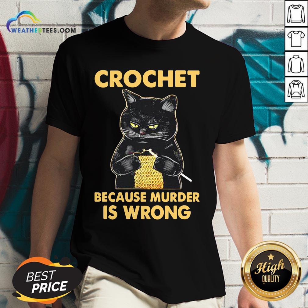 Waters Crochet Black Cat Murder Because Murder Is Wrong V-neck - Design By Weathertees.com