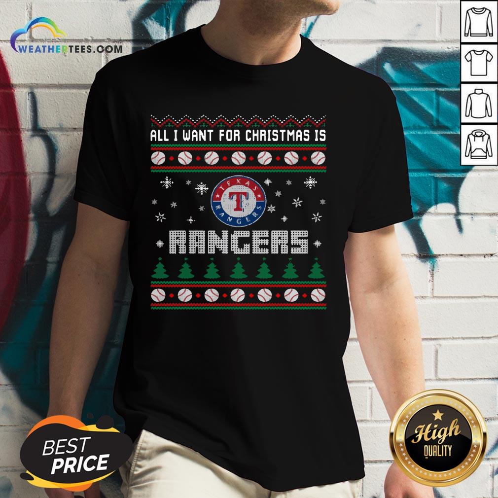 Crazy MLB All I Want For Christmas Is Texas Rangers Baseball Sports V-neck - Design By Weathertees.com