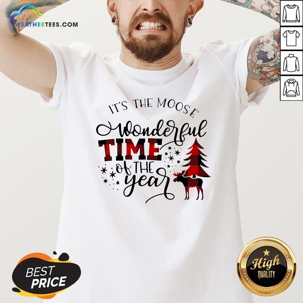 Fun It’s The Moose Wonderful Time Of The Year Christmas V-neck - Design By Weathertees.com
