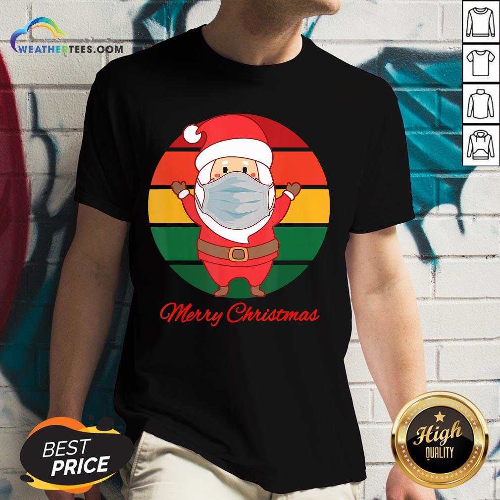 Pig Santa Mask Father Christmas Holidays Vintage Sunset V-neck- Design By Weathertees.com