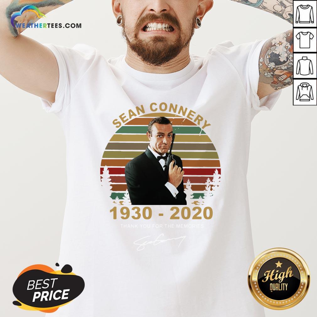 Sick Sean Connery 1930-2020 Thank You For The Memories Signature Vintage V-neck- Design By Weathertees.com