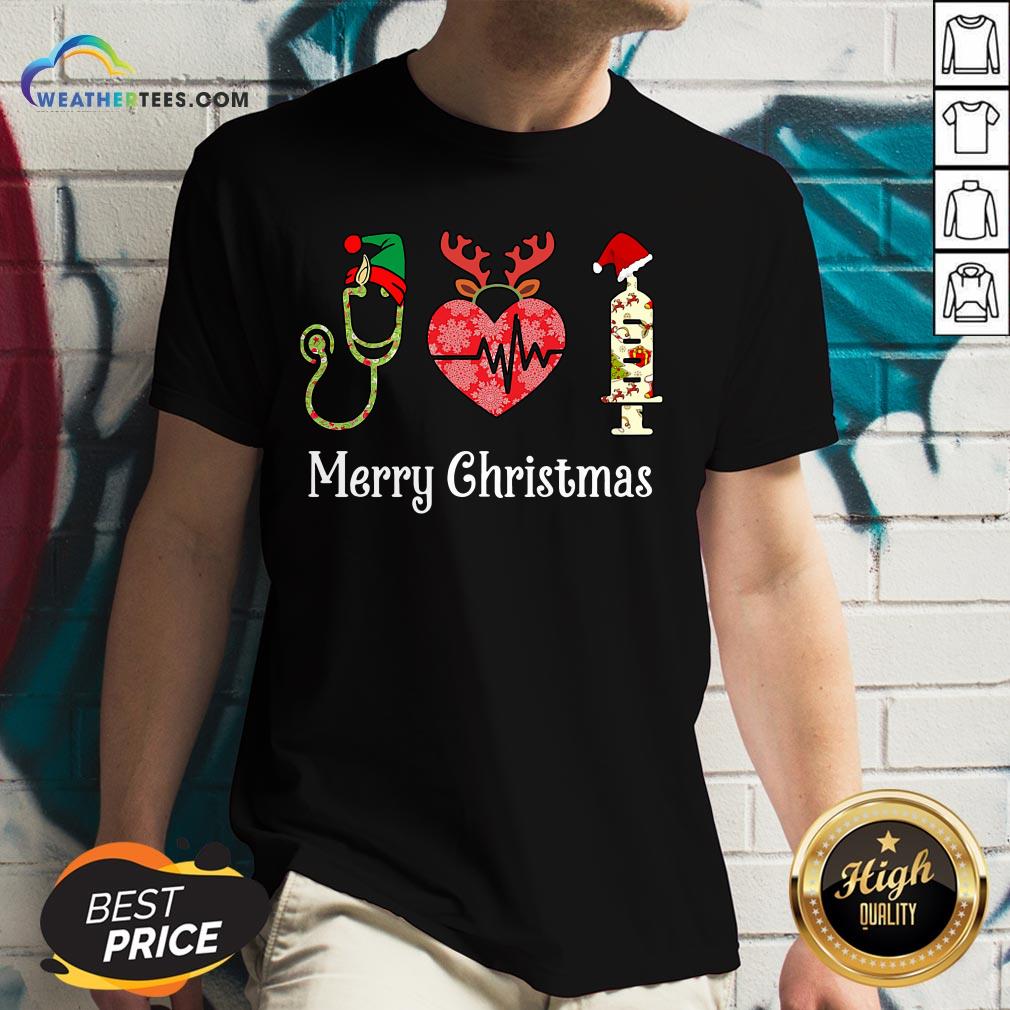  Vibe Funny Nurse Merry Christmas V-neck- Design By Weathertees.com