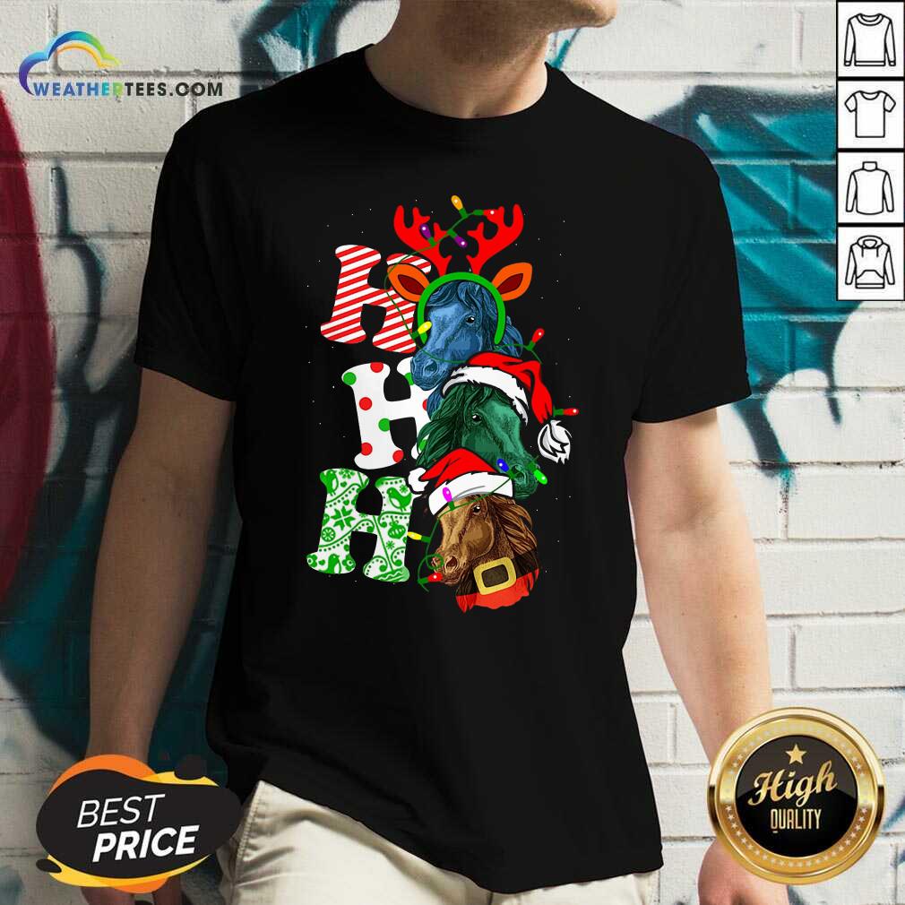 Ho Ho Ho Horses Santa Elf Reindeer Merry Christmas Light V-neck - Design By Weathertees.com
