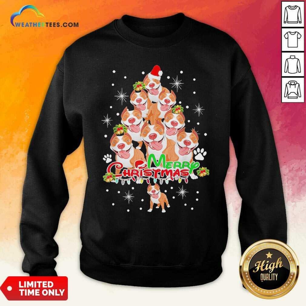 Merry Pitmas Pitbull Christmas Tree Dogs Sweatshirt - Design By Weathertees.com