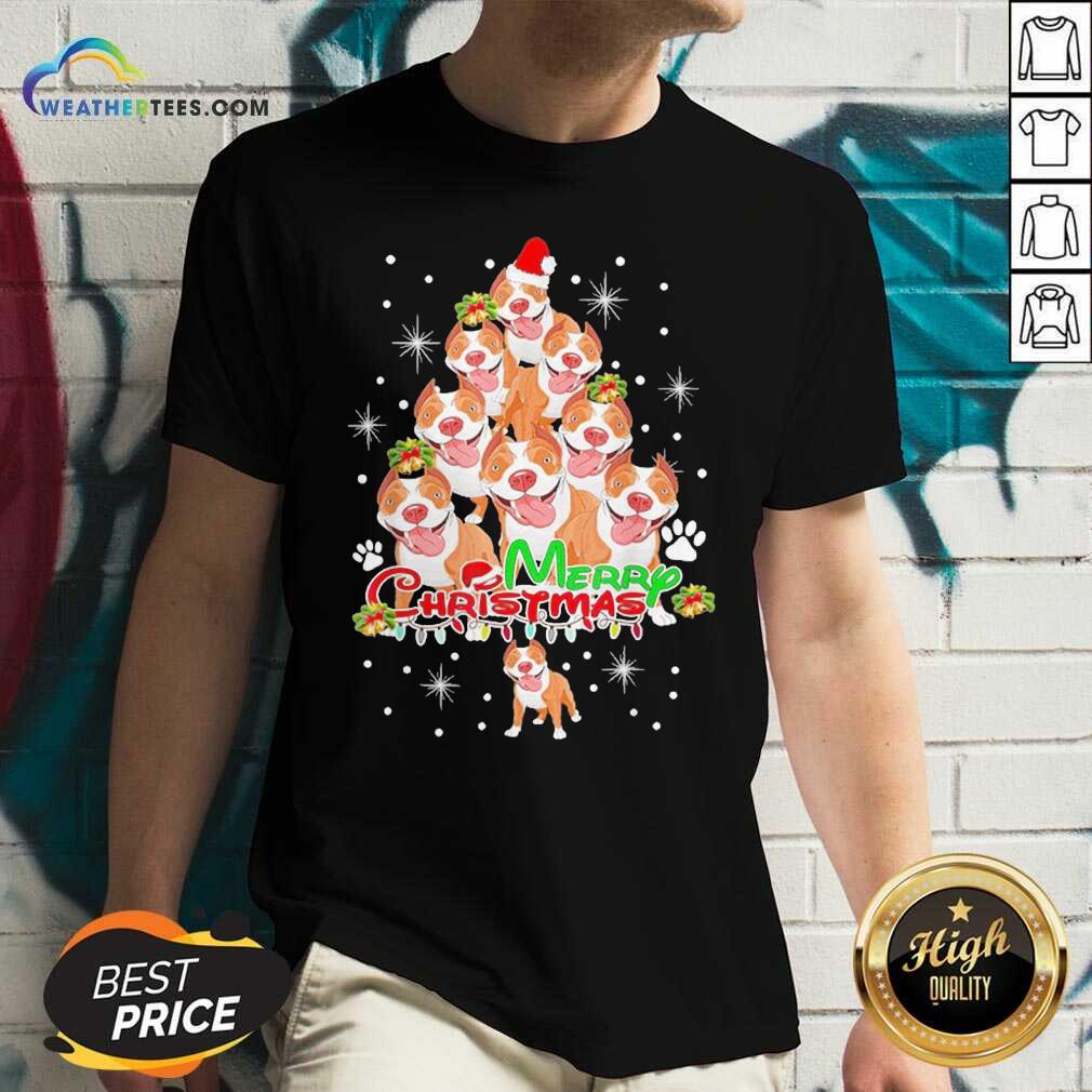Merry Pitmas Pitbull Christmas Tree Dogs V-neck - Design By Weathertees.com