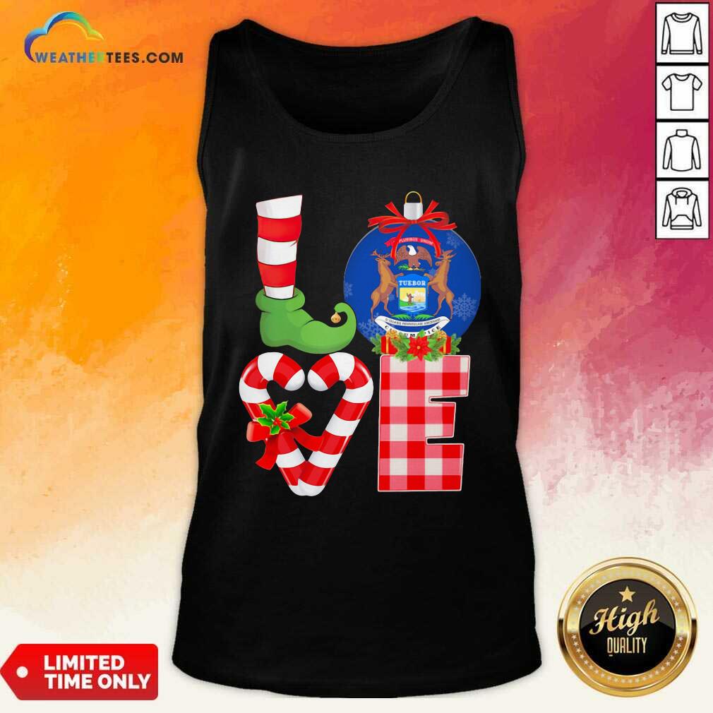 Love Michigan State Flag Pajama Elf Merry Christmas Tank Top - Design By Weathertees.com