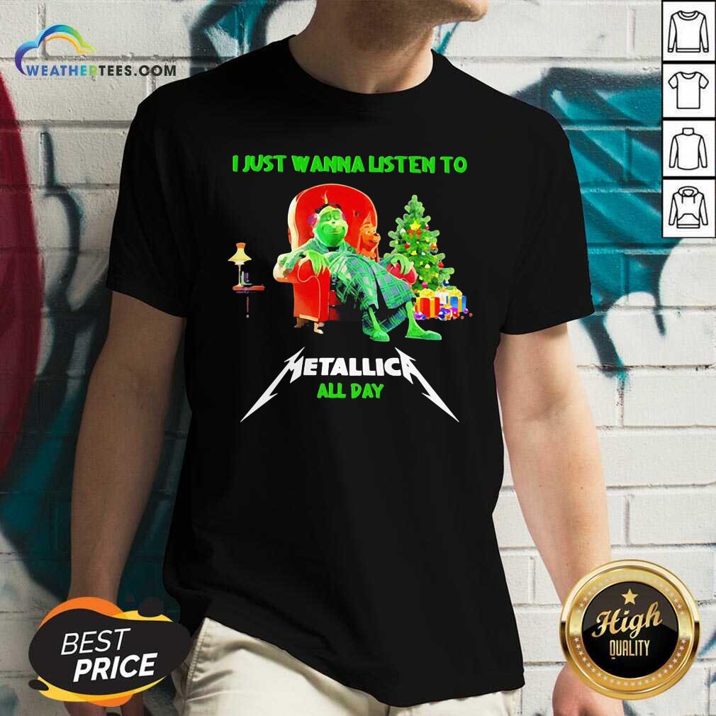 The Grinch And Dog I Just Wanna Listen To Metallica All Day V-neck - Design By Weathertees.com