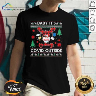 Reindeer Face Mask 2020 Baby It’s Covid Outside Ugly Christmas V-neck - Design By Weathertees.com