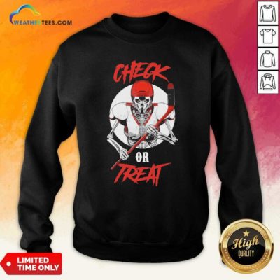 Skeleton Hockey Check Or Treat Sweatshirt - Design By Weathertees.com