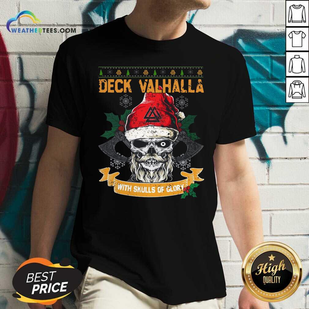 Santa Claus Deck Valhalla With Skulls Of Glory Ugly Merry Christmas V-neck - Design By Weathertees.com