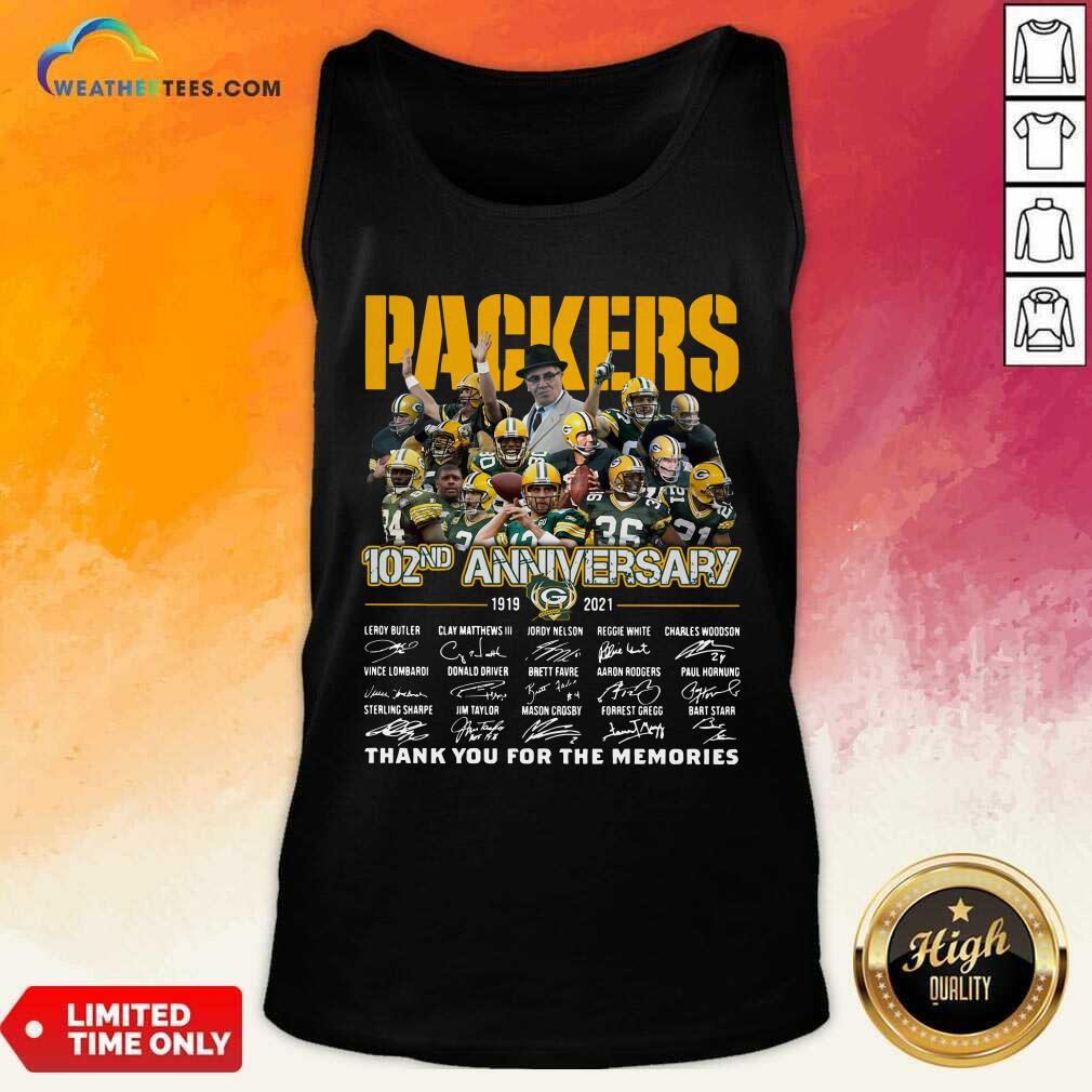 The Green Bay Packers 102nd Anniversary 1919 2021 Signatures Thank You For The Memories Tank Top - Design By Weathertees.com