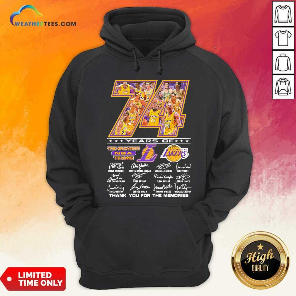 74 Years Of Los Angeles Lakers Thank You For The Memories Signatures Hoodie - Design By Weathertees.com