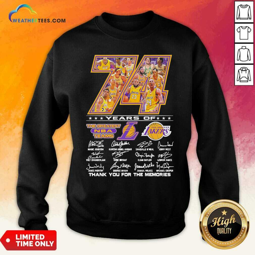 74 Years Of Los Angeles Lakers Thank You For The Memories Signatures Sweatshirt - Design By Weathertees.com