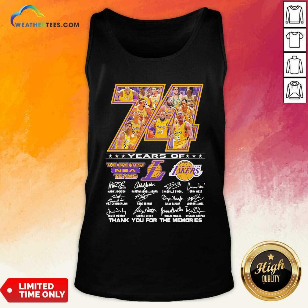 74 Years Of Los Angeles Lakers Thank You For The Memories Signatures Tank Top - Design By Weathertees.com