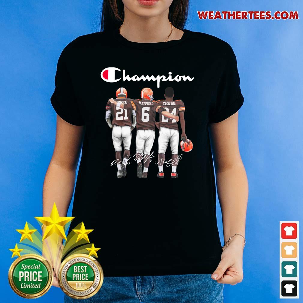 Cleveland Browns Ward Mayfield And Chubb Champion Ladies-tee - Design By Weathertees.com
