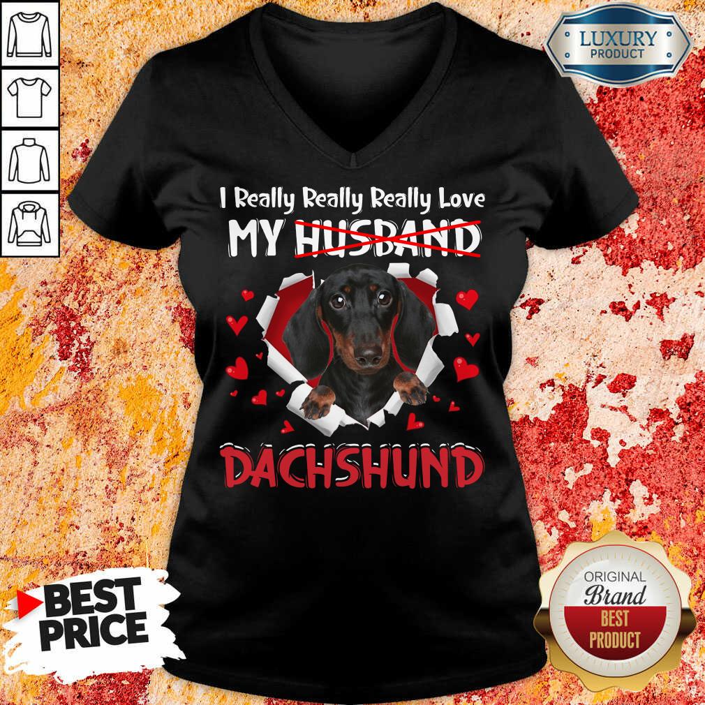 Happy I Really Love My Husband Dog Dachshund V-neck