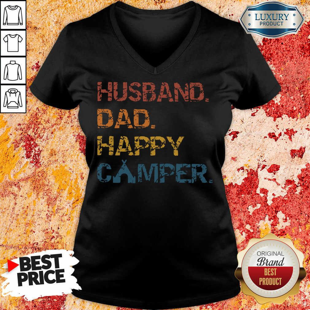 Husband Dad Happy Camper Vintage V-neck