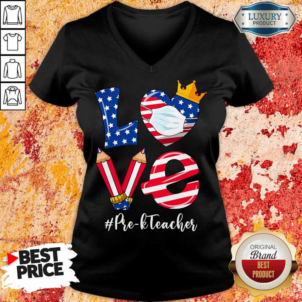 Love American Flag Pre-K Teacher V-neck