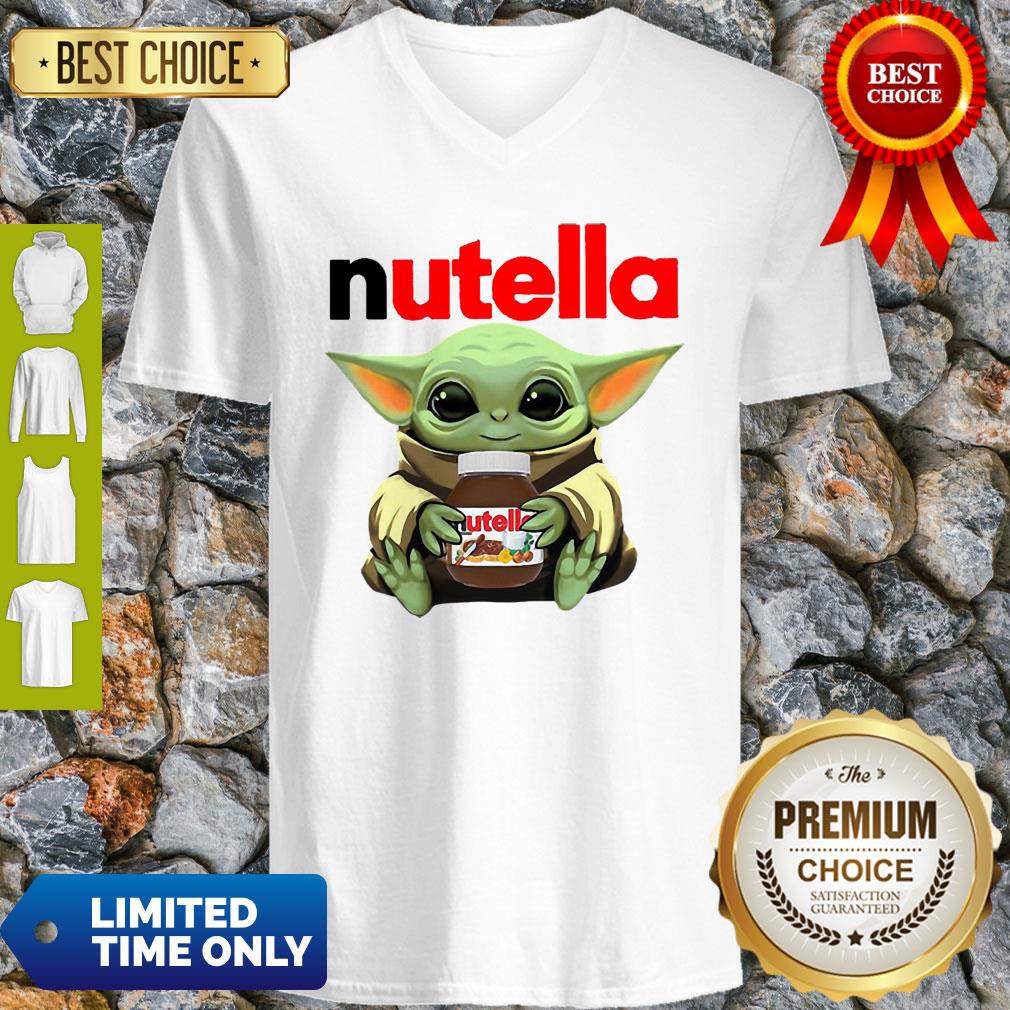 Top Star Wars Baby Yoda Hug Nutella V-neck