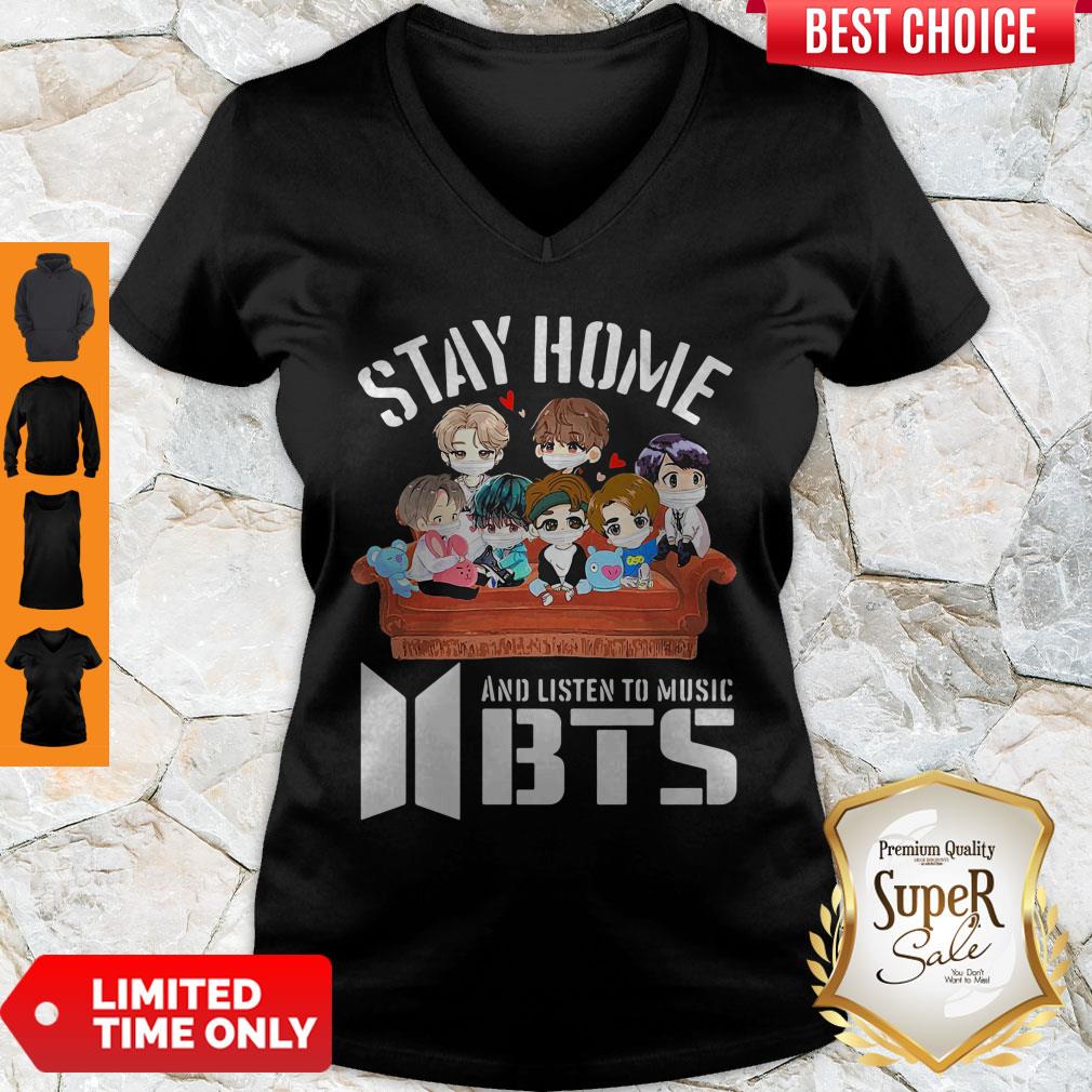Official Stay home And Listen To Music BTS V-neck