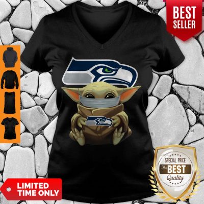 Official Baby Yoda Face Mask Hug Seattle Seahawks I Can’t Stay At Home V-neck