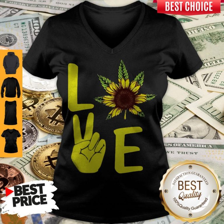 Awesome Love Hands Sunflower Weed V-neck