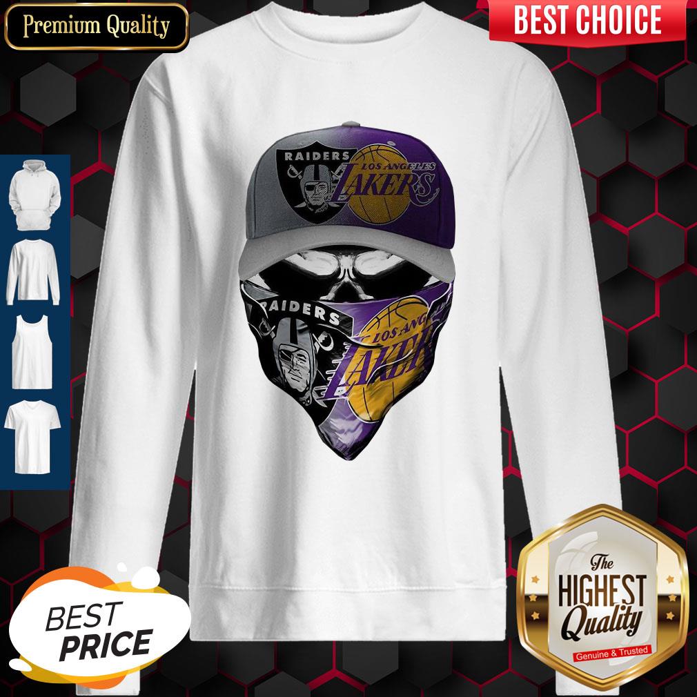 Awesome Skull Mask Oakland Raiders And Los Angeles Lakers Sweatshirt