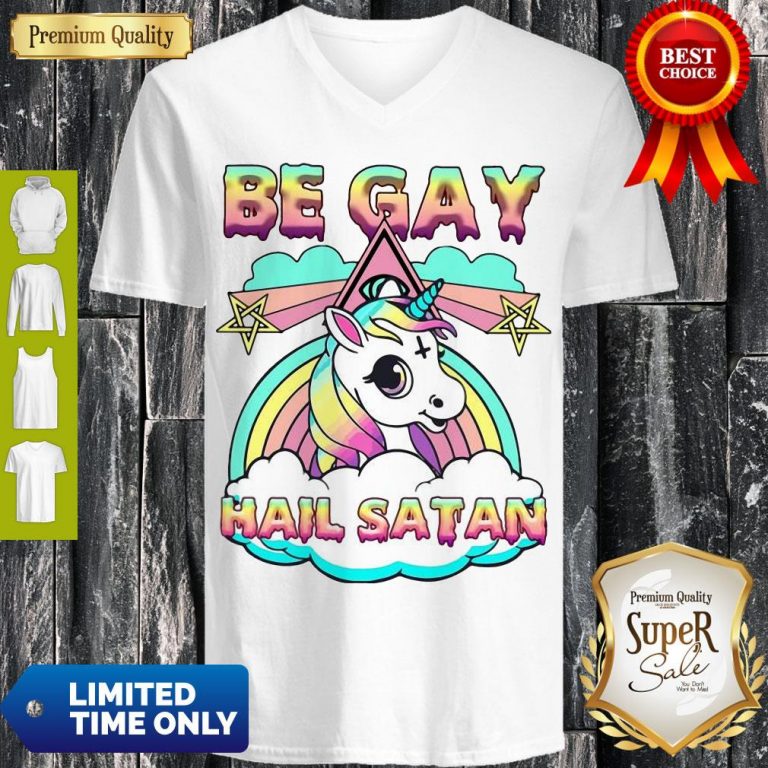 Premium LGBT Unicorn Be Gay Hail Satan V-neck