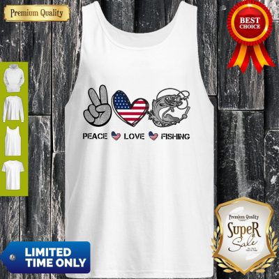 Premium Peace Love Fishing American Flag Tank Top