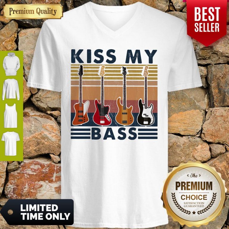 Top Kiss My Bass Guitar Vintage V-neck