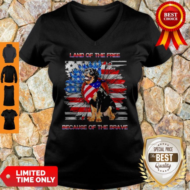 Top Rottweiler American Land Of The Free Because Of The Brave V-neck