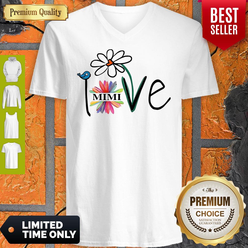 Top Woman Mom Love Mimi Life Heart Floral Gift V-neck