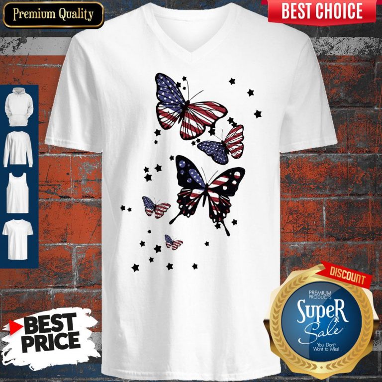 Awesome 4th Of July Butterfly American Flag V-neck