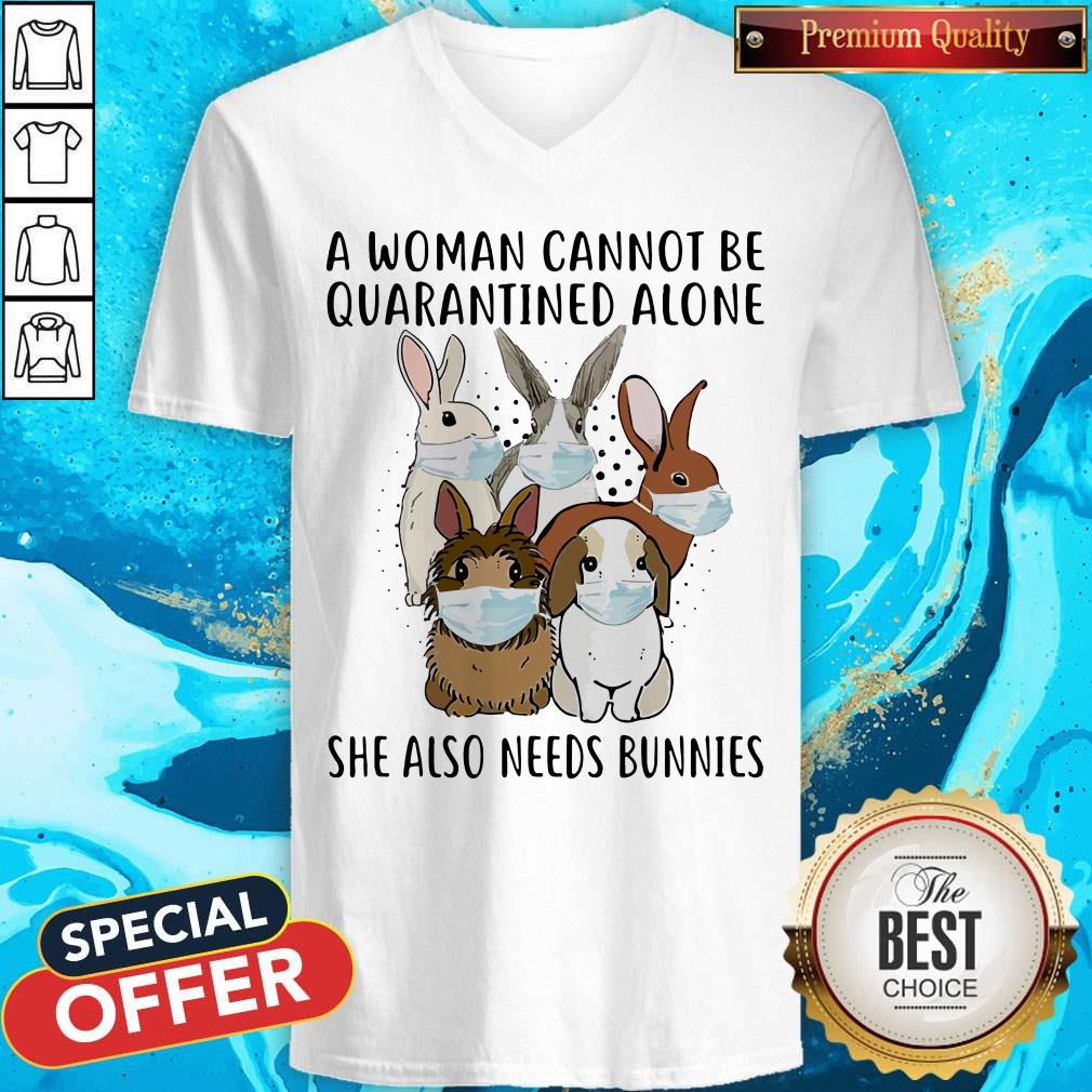 Funny A Woman Cannot Be Quarantined Alone She Also Needs Bunnies Tank Top