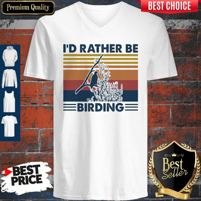 Funny Bird Watching I'd Rather Be Birding Vintage Retro V-neck