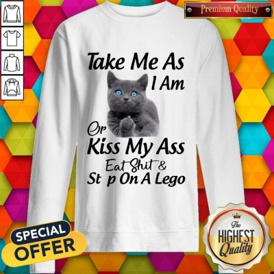 Funny Cat Take Me As I Am Or Kiss My Ass Eat And Step On A Lego Sweatshirt