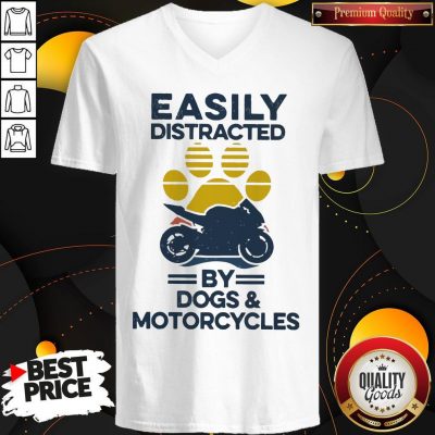 Funny Easily Distracted By Dogs And Motorcycles Vintage V-neck