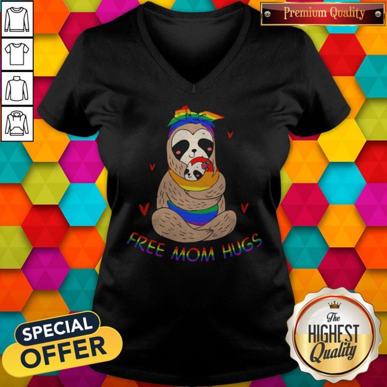 Premium LGBT Sloth Free Mom Hugs V-neck