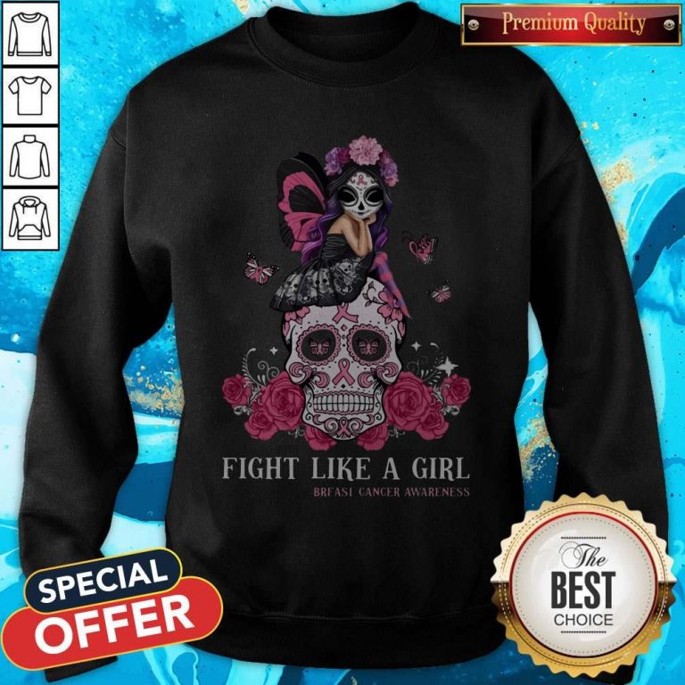 Top Awareness Sugar Skull Fight Like A Girl Breast Cancer Awareness Sweatshirt