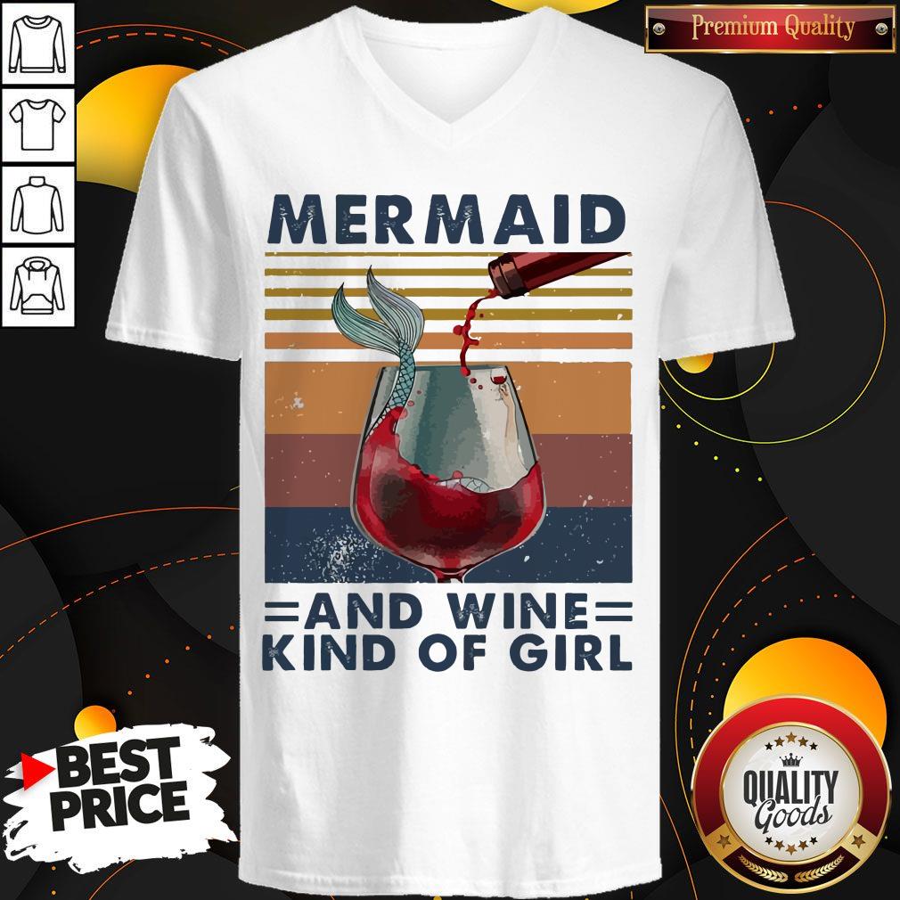 Top Mermaid And Wine Kind Of Girl Vintage V-neck