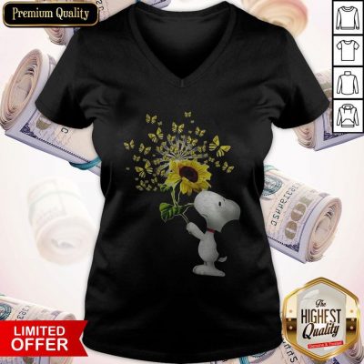 Top Snoopy Sunflower And Butterfly V-neck