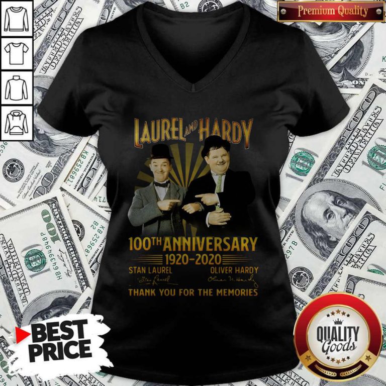 Laurel And Hardy 100th Anniversary 1920 2020 Thank You For The Memories Signature V-neck