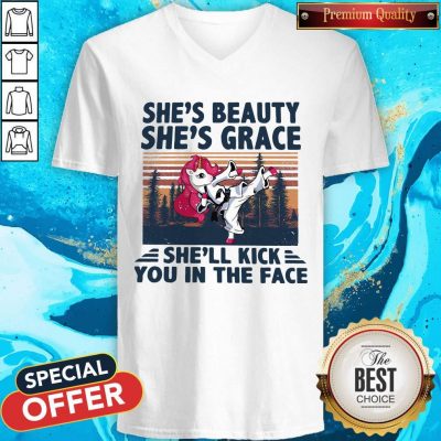 Unicorn Karate She’s Beauty She’s Grace She’ll Kick You In The Face V-neck