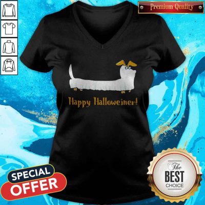 Dachshund Ghost Happy Halloweiner V-neck