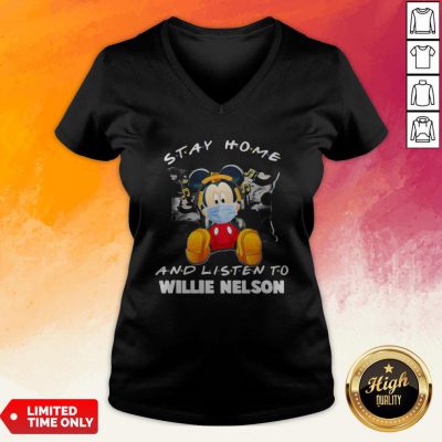 Mickey Mouse Mask Stay Home And Listen Willie Nelson V-neck